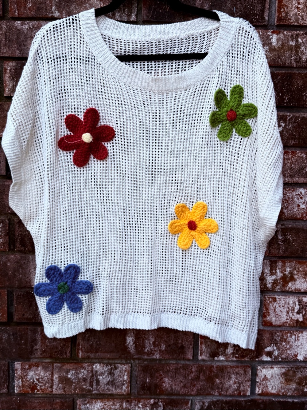 Off- White Crochet Flower Applique - Women's Top